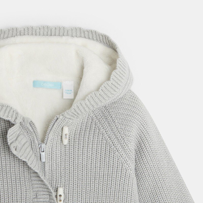 Manteau-pull tricot irisé fourré gris bébé fille Gris ou noir
