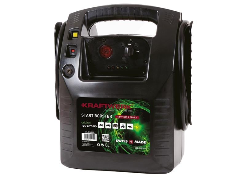 Kraftwerk Starterbatterie mit Ladefunktion Hybrid Booster 1 Tragbarer Profi-Startbooster mit 20 Ah Batterie für sofortigen Einsatz