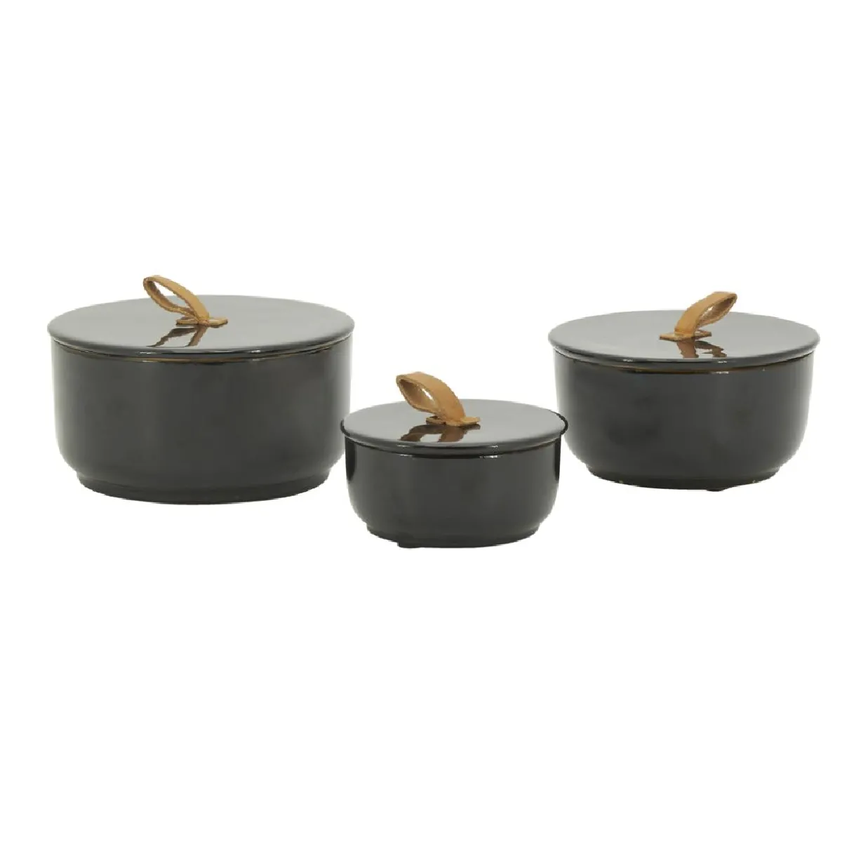 Aubry Gaspard Boîtes Rondes en Métal Laqué - Noir/Doré