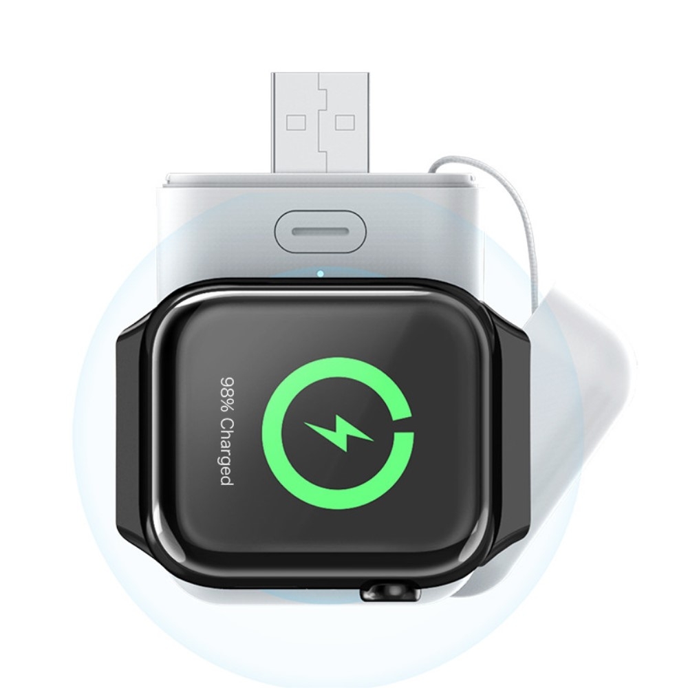 Magnetische Apple Watch Powerbank Qi-Wireless Charger USB Ladegerät (1000mAh) - Weiss