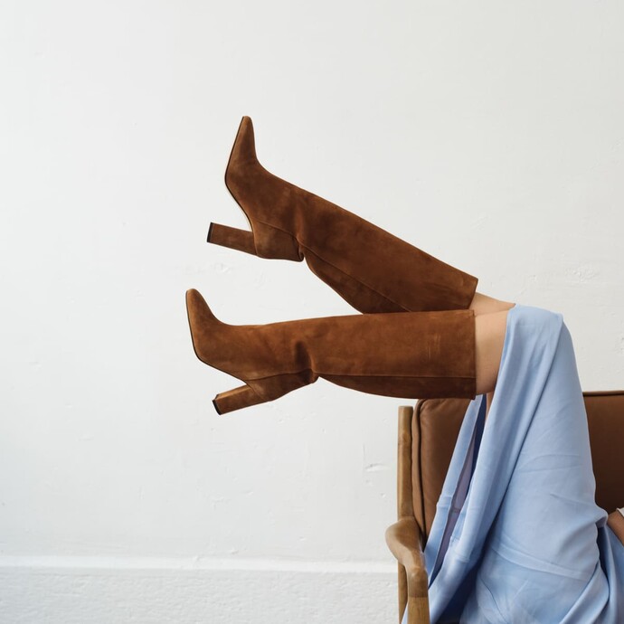Bottes hautes  en velours marron
