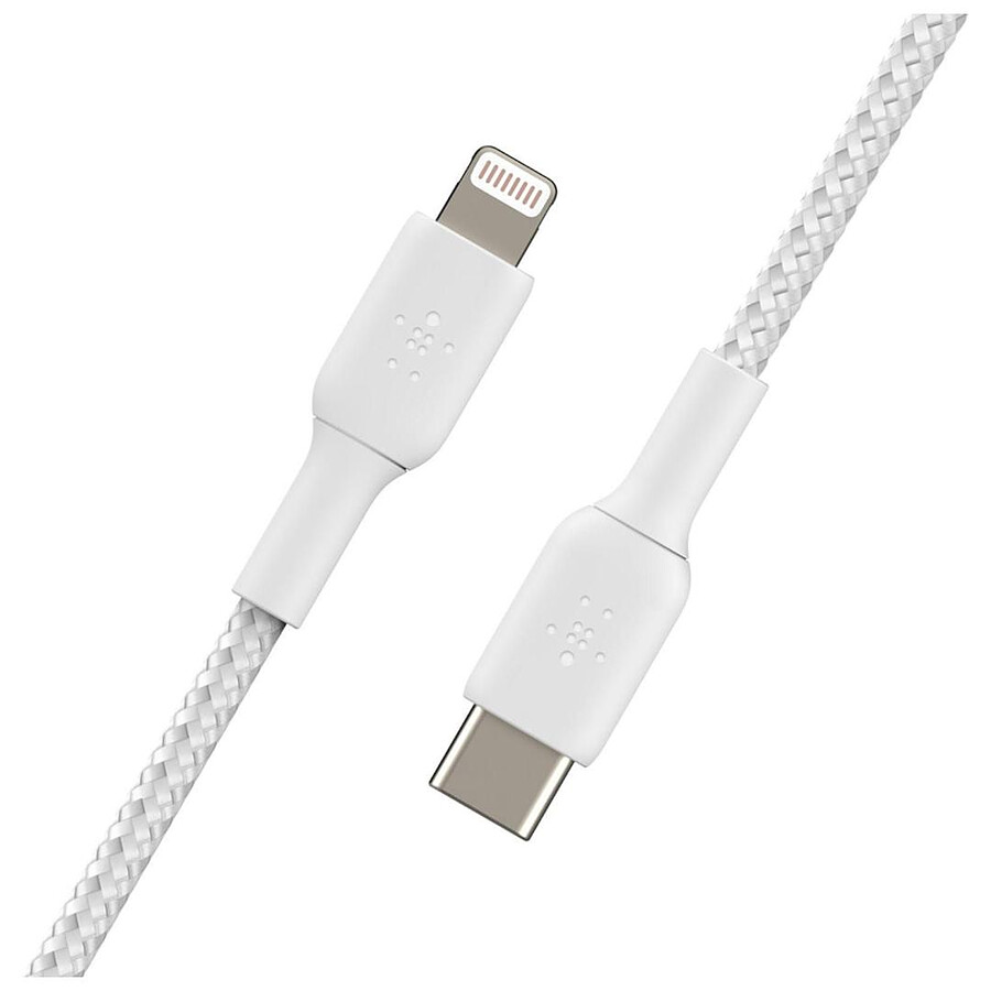 Câble à gaine tressée USB-C vers Lightning MFI (blanc) - 1 m