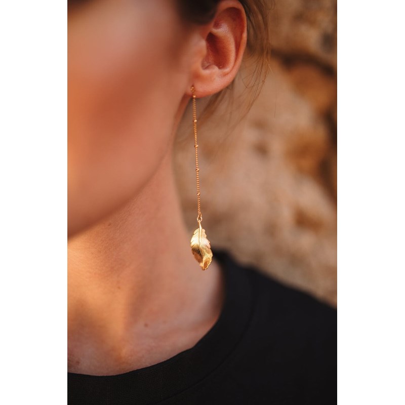 boucles d'oreilles pendantes feuilles plaqué argent - ZÉPHYR