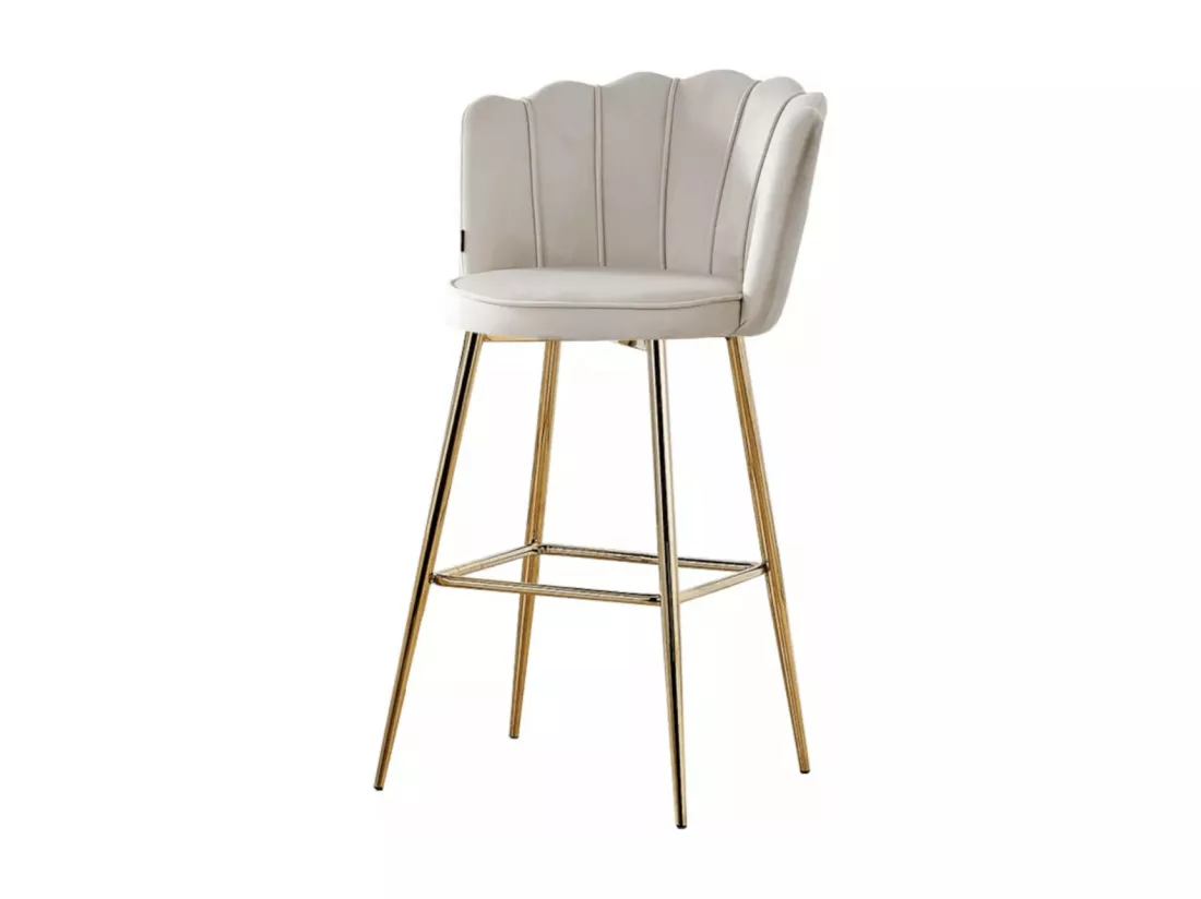 Chaise de bar moderne velours et pieds métal doré Pétale - Lot de 2-Couleur Beige