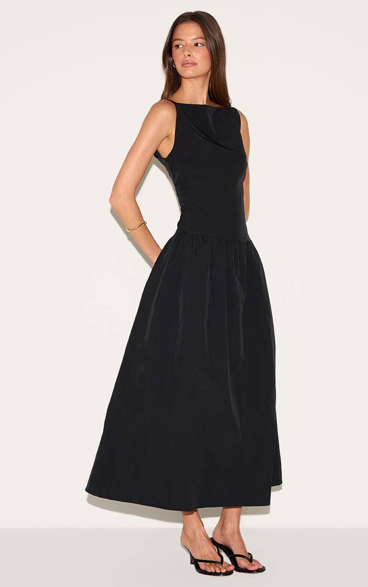 Noir Robe Mi-longue À Taille Basse Et Imprimé Fleuri