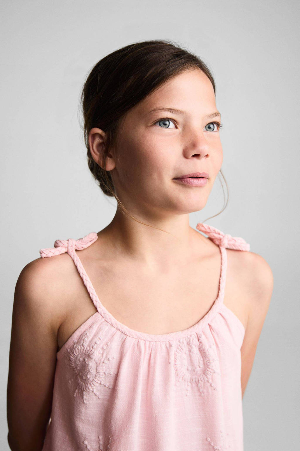 Mango Kids jurk met all over print en borduursels pastelroze
