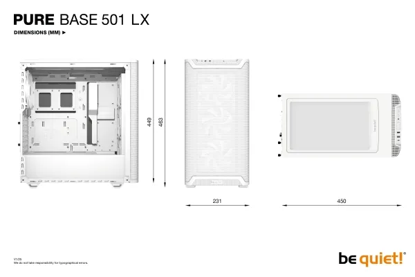 be quiet! Pure Base 501 LX - Midi-tårn - ATX - sidepanel med vindue (hærdet glas) - ingen strømforsyning (ATX / PS/2) - hvid - USB/Lyd