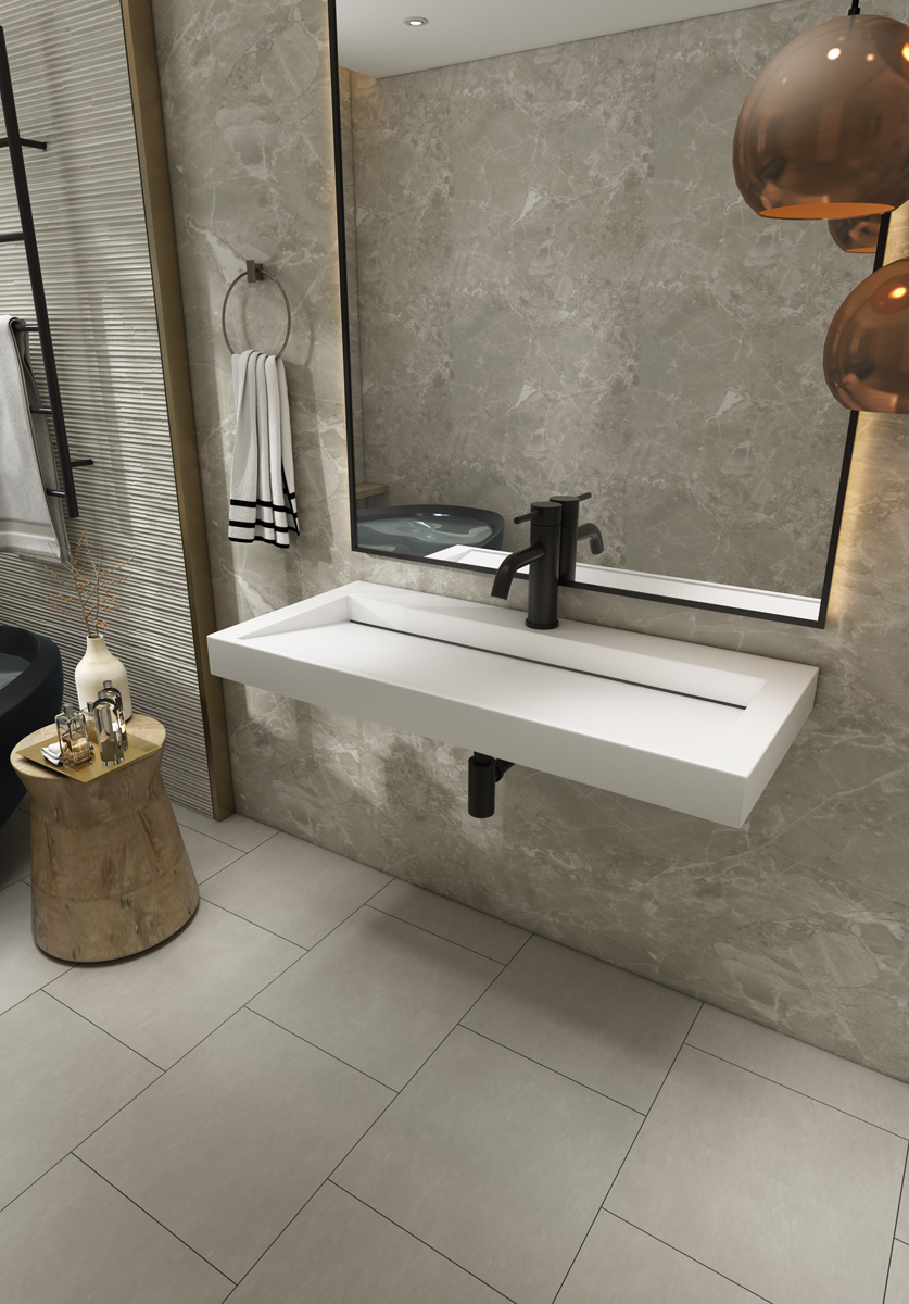 Saniclear Hoya solid surface wastafel 100x45,5cm met kraangat mat wit