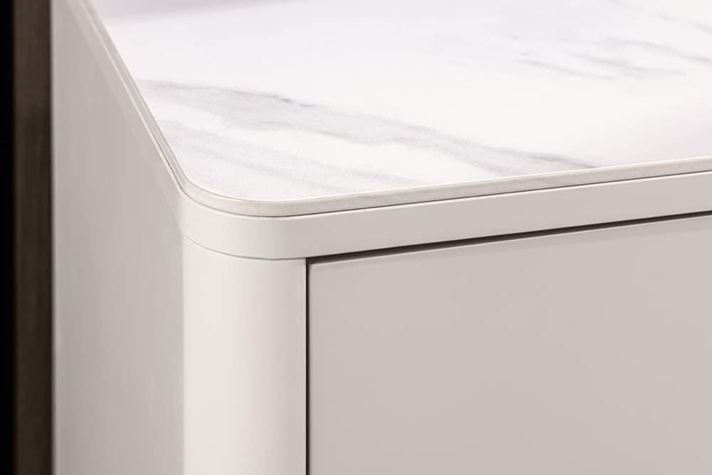 Design TV-Board SAVOY 150cm kaschmir weiß Marmor Keramik mit Stauraum und 3D-Front