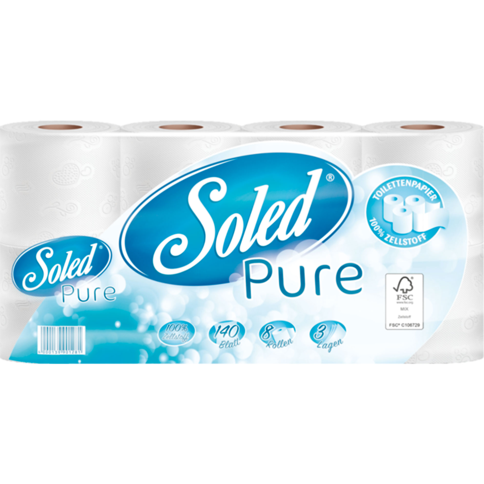 Toilettenpapier SOLED PURE - 3-lagig - 8x 140 Blatt