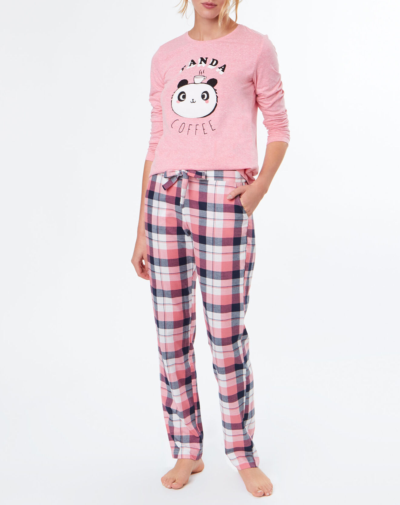 Etam Pantalon de pyjama Celia à carreaux rose