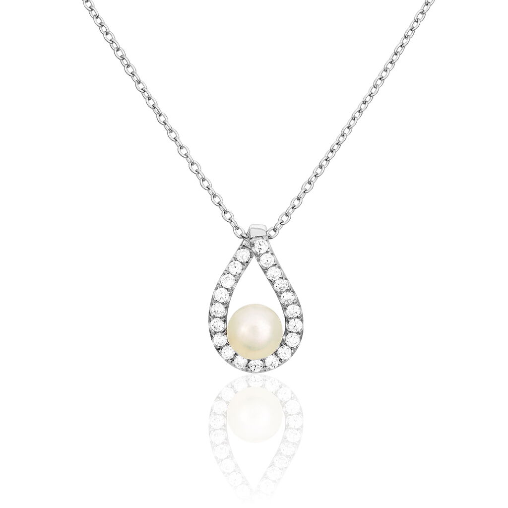 Collier Sohaliaae Argent Blanc Perle De Culture Et Oxyde De Zirconium