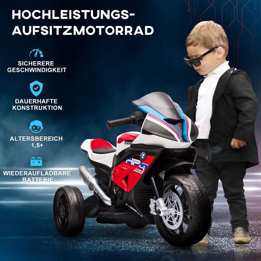 HOMCOM Kinder Elektromotorrad mit 3 Musikmodi rot