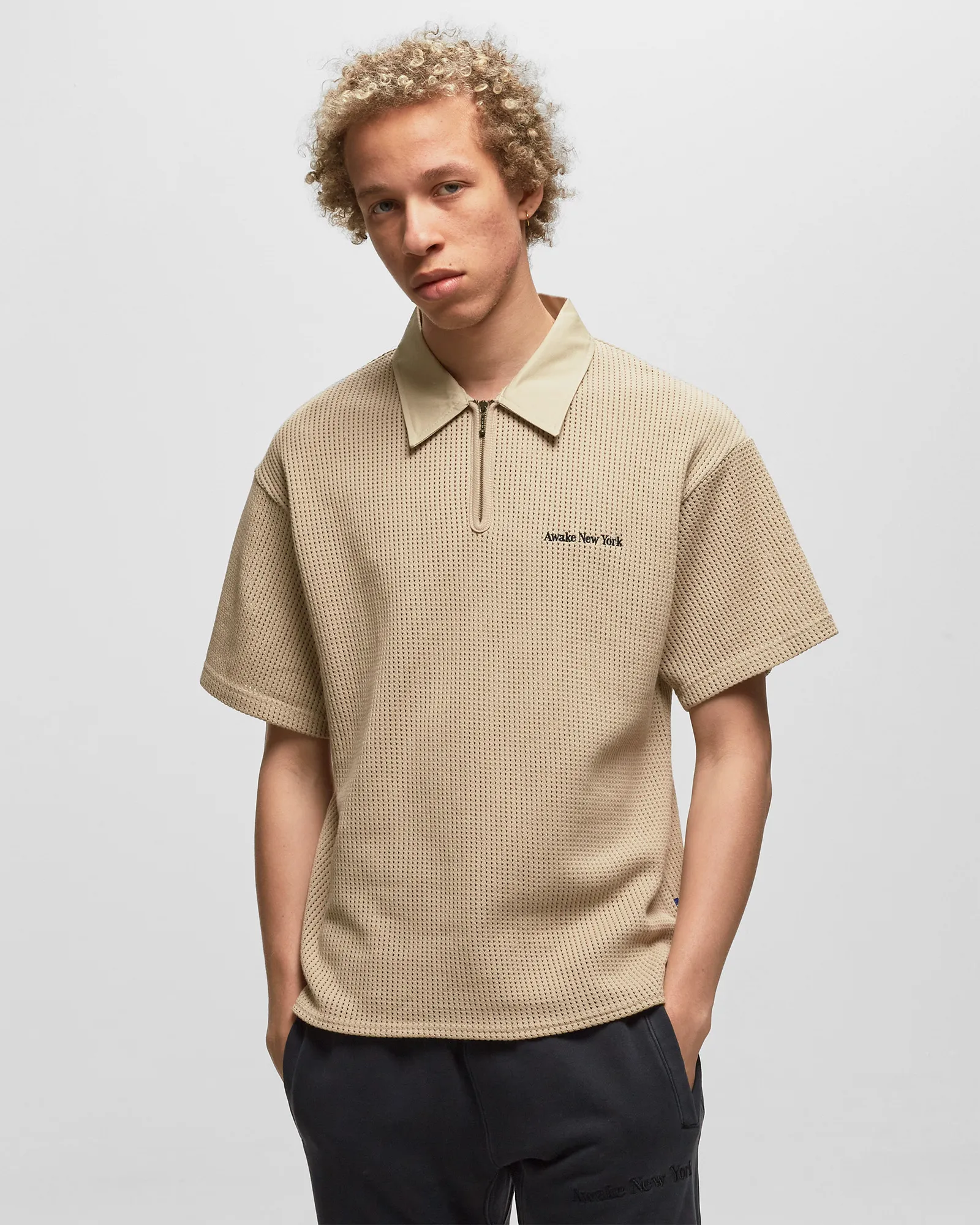 Awake OPEN KNIT EMBROIDERED POLO