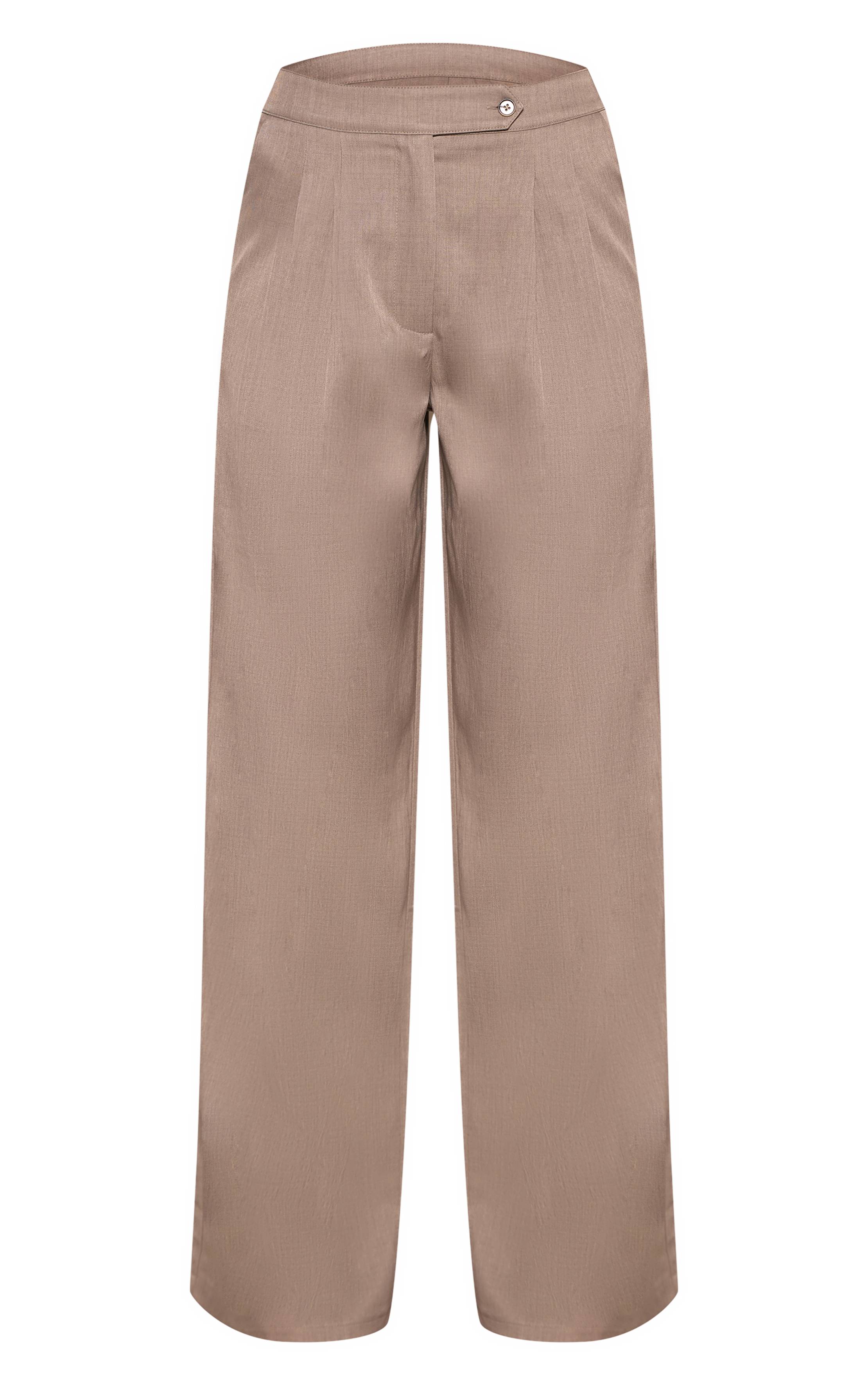 Taupe Pantalon Large Plissé En Tissu Tissé Ajusté
