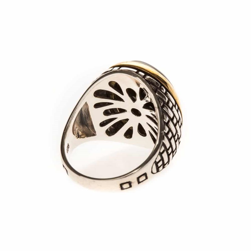 Bague Homme Argent Dore Onyx oeil Noir