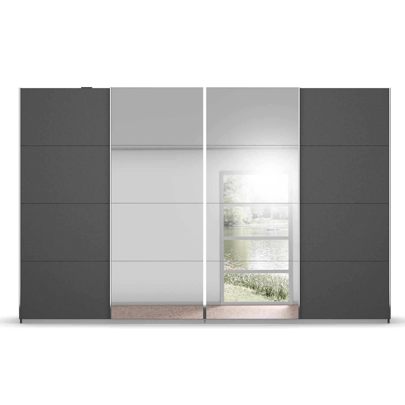 Schwebetürenschrank - grau metallic - 2 Spiegeltüren - 360 cm