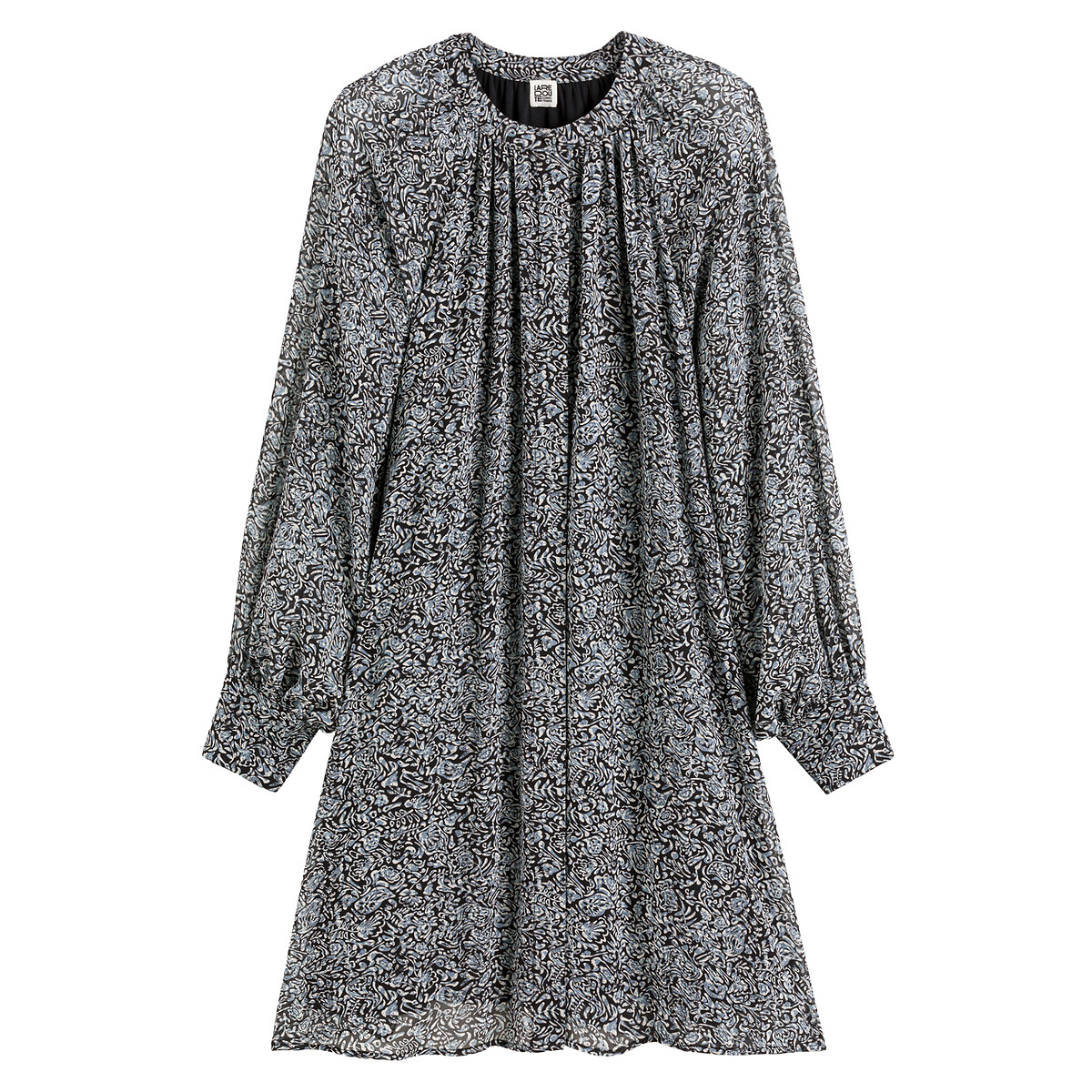 COLEÇÃO LA REDOUTE<br>Vestido curto evasê, decote redondo e mangas bufantes