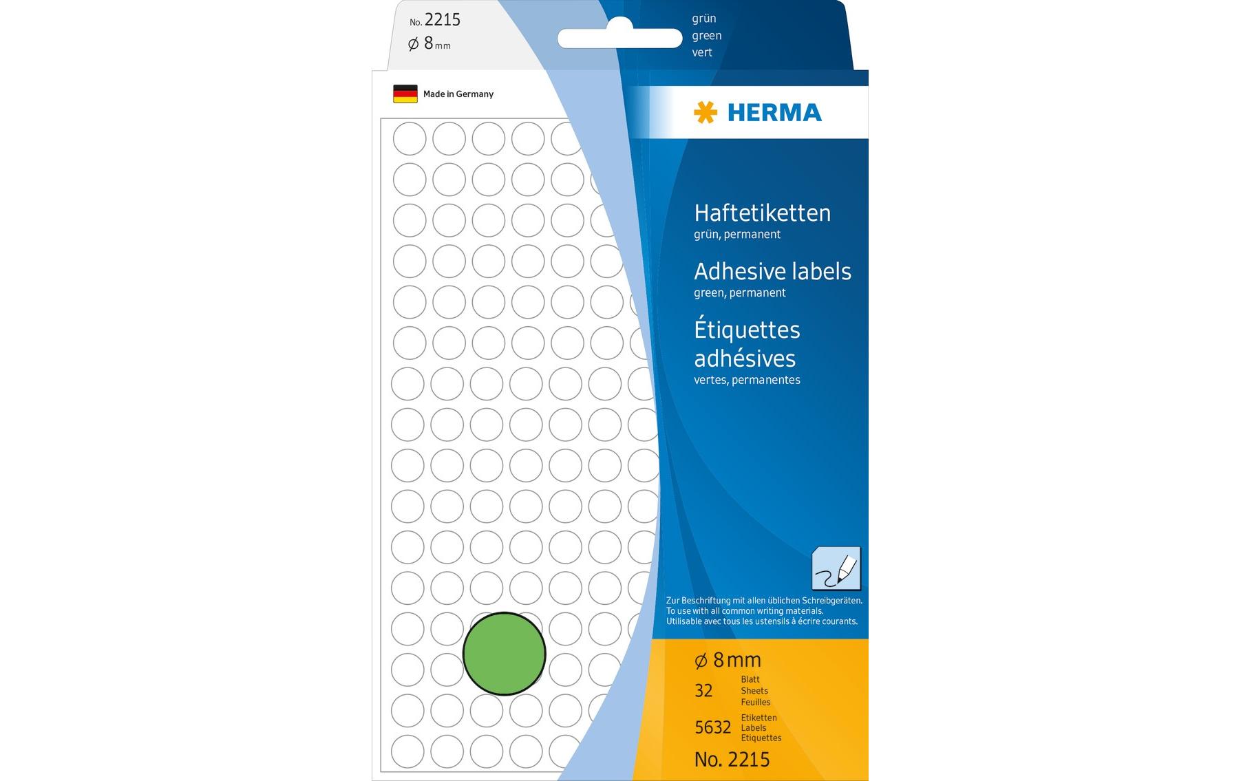 Vielzweck-Etiketten 2215 Ø 8 mm, Grün, 32 BlattSelbstklebende Markierungspunkte für Pinnwand, Flipchart und vieles mehr