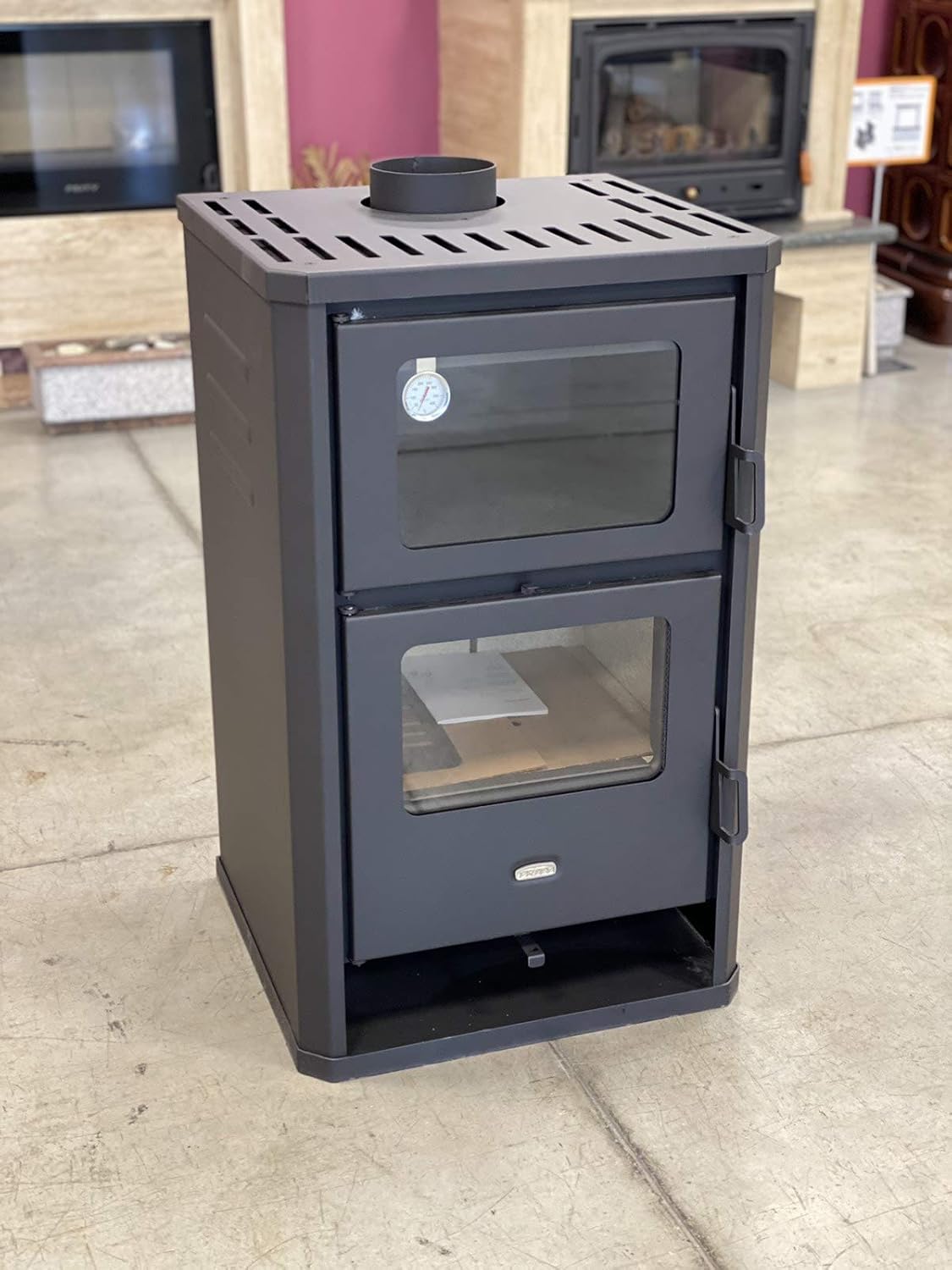 Prity FG D Kaminofen mit Backofen - 14 kW, Metall, Schwarz, Holz, Holzbriketts