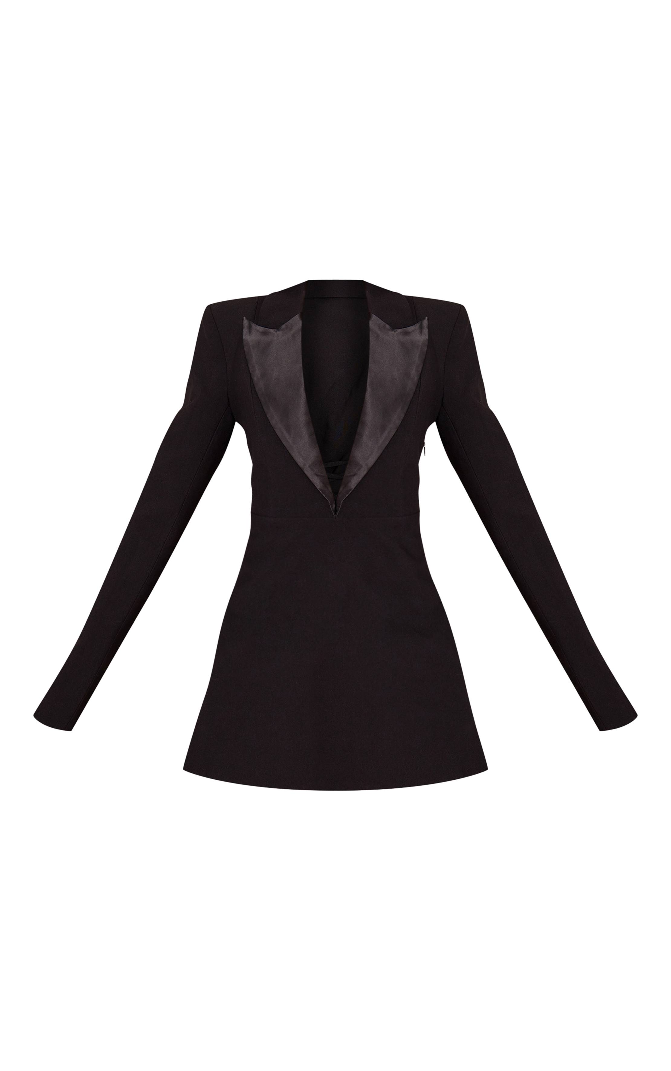 Noir Robe Blazer Évasée À Revers En Satin