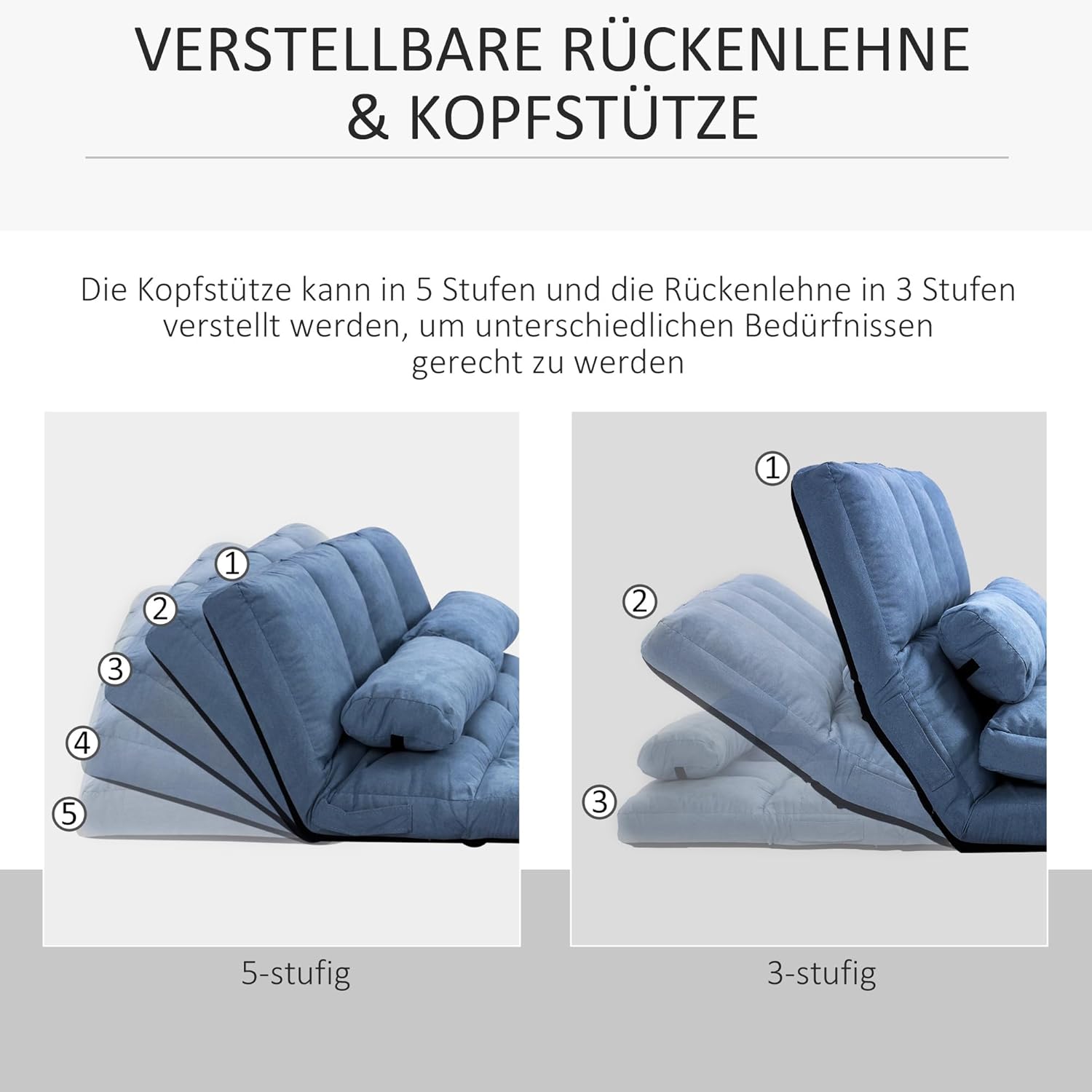 HOMCOM Bodenstuhl Bodensessel mit Liegefunktion Verstellbarer Rückenlehne Sitzkissen Relaxsessel zum Fernsehen, Lesen Meditationsstuhl Lazy Sofa Lesesessel für Meditation Yoga Büro Blau