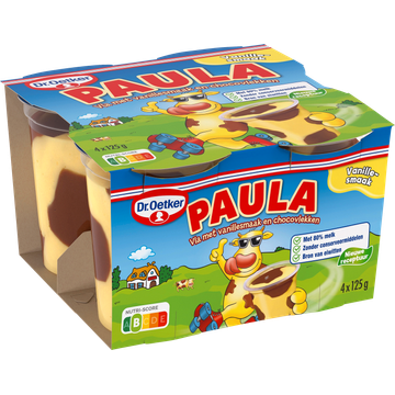 Dr. Oetker Paula Vla met Vanillesmaak en Choco-Vlekken 4 x 125 g