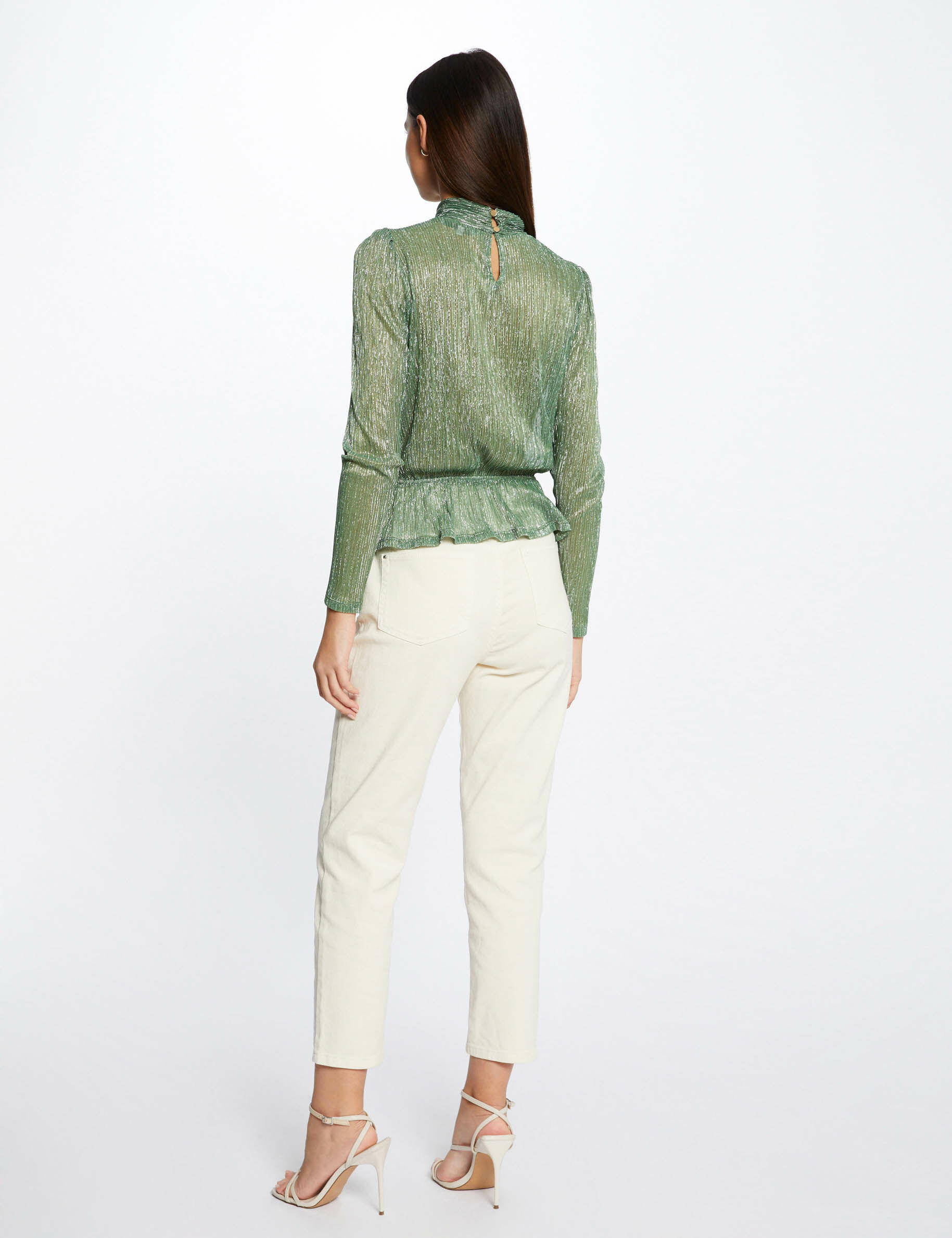T-shirt manches longues métallisé vert femme - vert