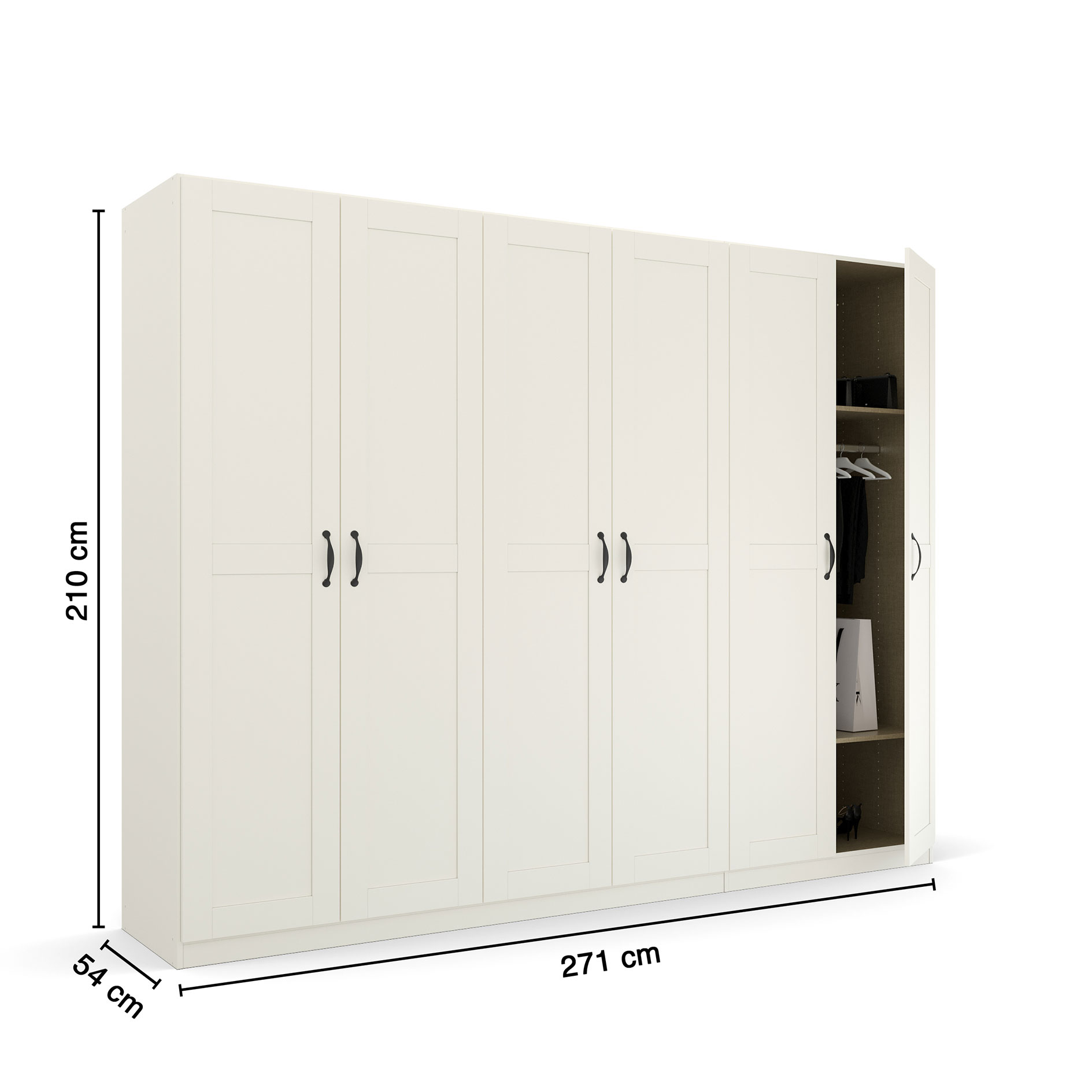 Drehtürenschrank - alpinweiß - 6 Türen - 271 cm