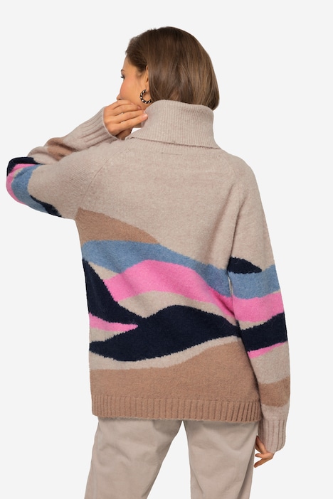 Pullover, Wellen-Muster, Rollkragen, Raglan-Langarm