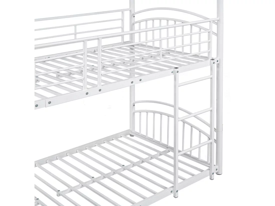 Lits superposés cabane 2 x 90 x 200 cm - avec toboggan - métal - EN747 certifié - Blanc - peut divisé en deux lits simples