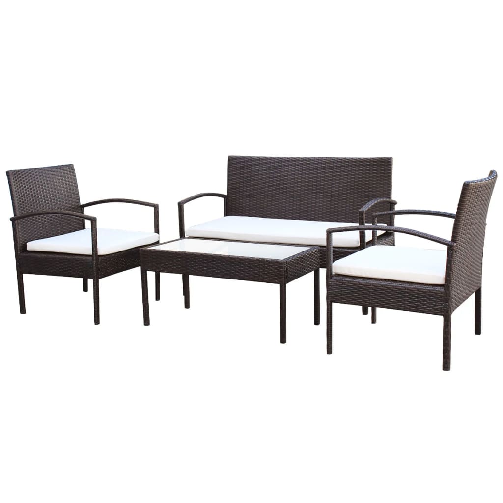 Salon de jardin meuble d'extérieur ensemble de mobilier 4 pièces avec coussins résine tressée marron