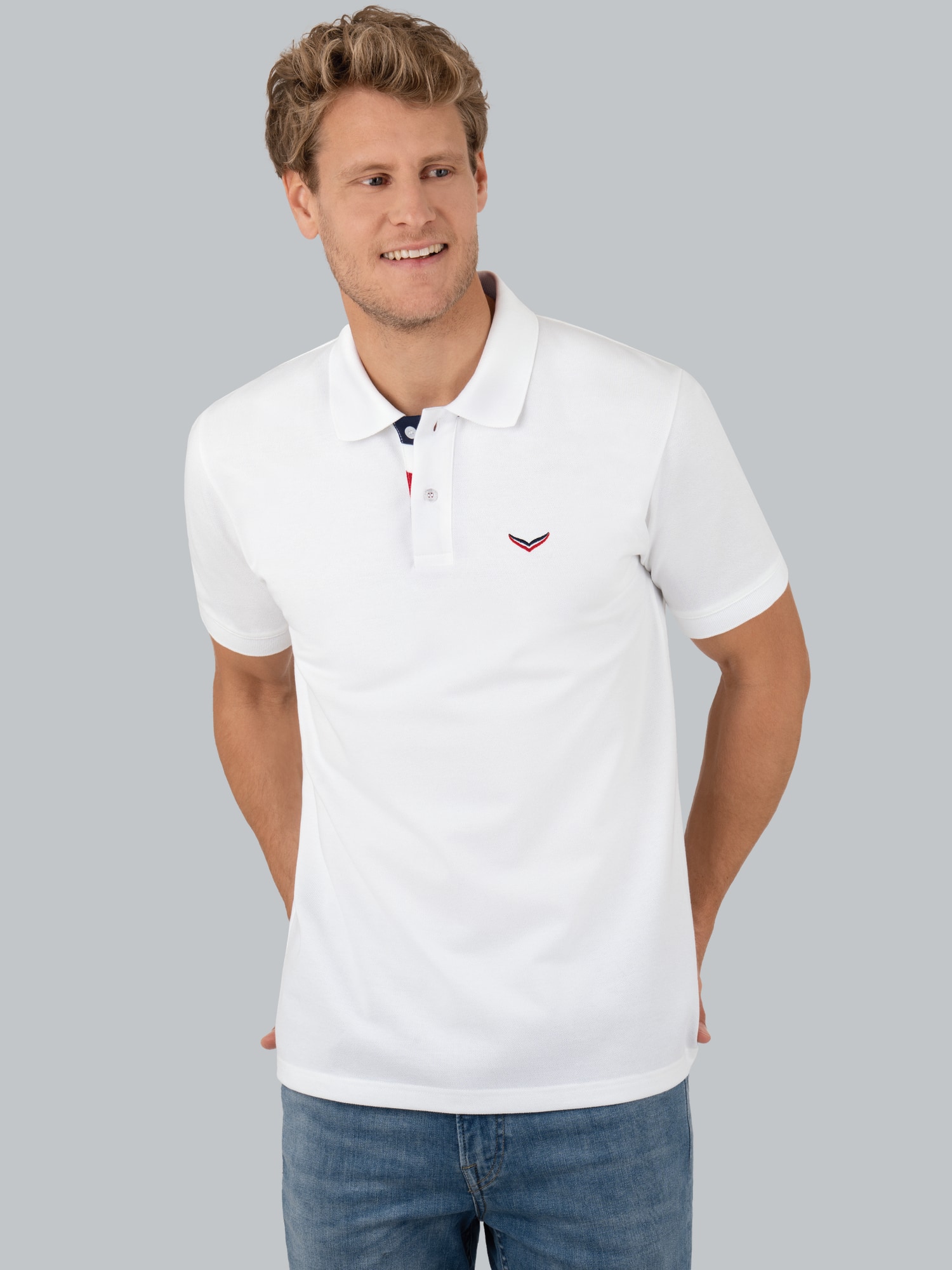 Poloshirt mit dreifarbiger Knopfleiste Weiss