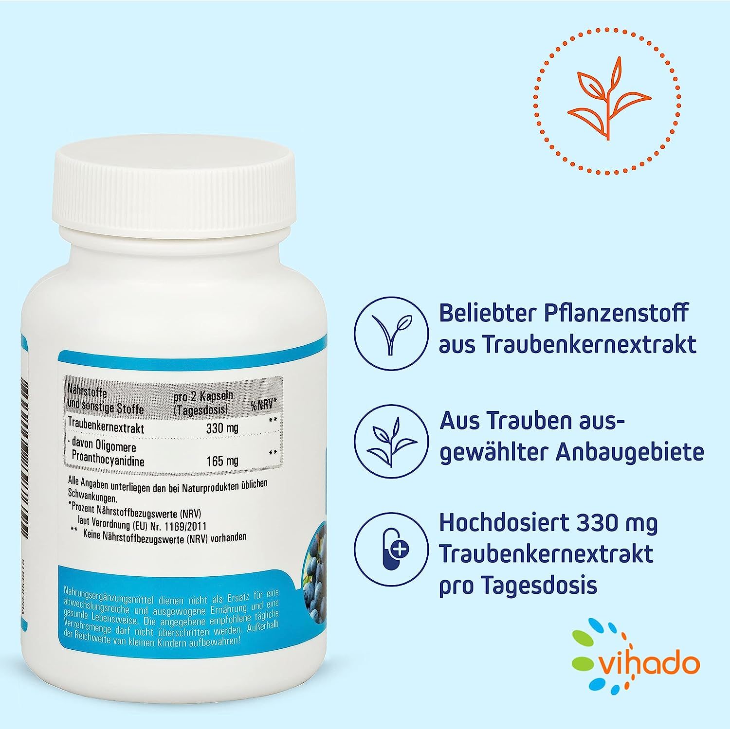 Vihado OPC Traubenkernextrakt – aus Trauben ausgewählter Anbaugebiete, in Deutschland verarbeitet