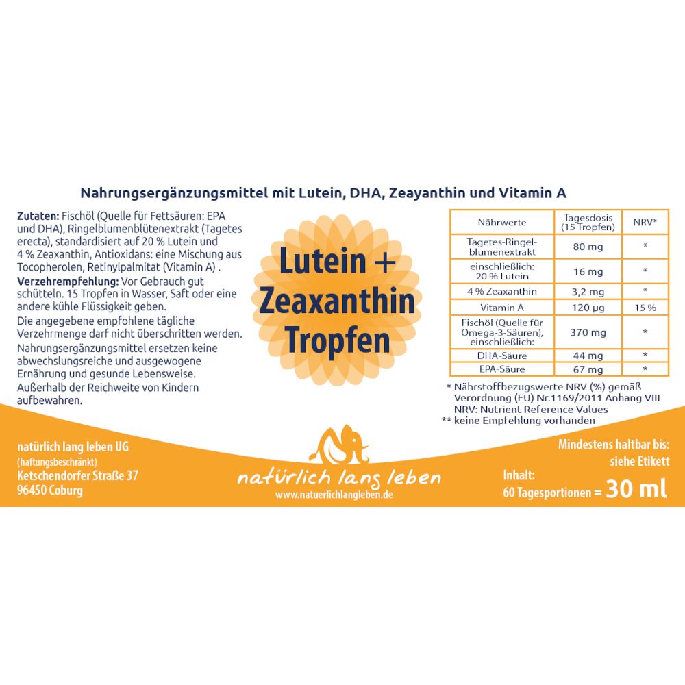 natürlich lang leben Lutein & Zeaxanthin Tropfen