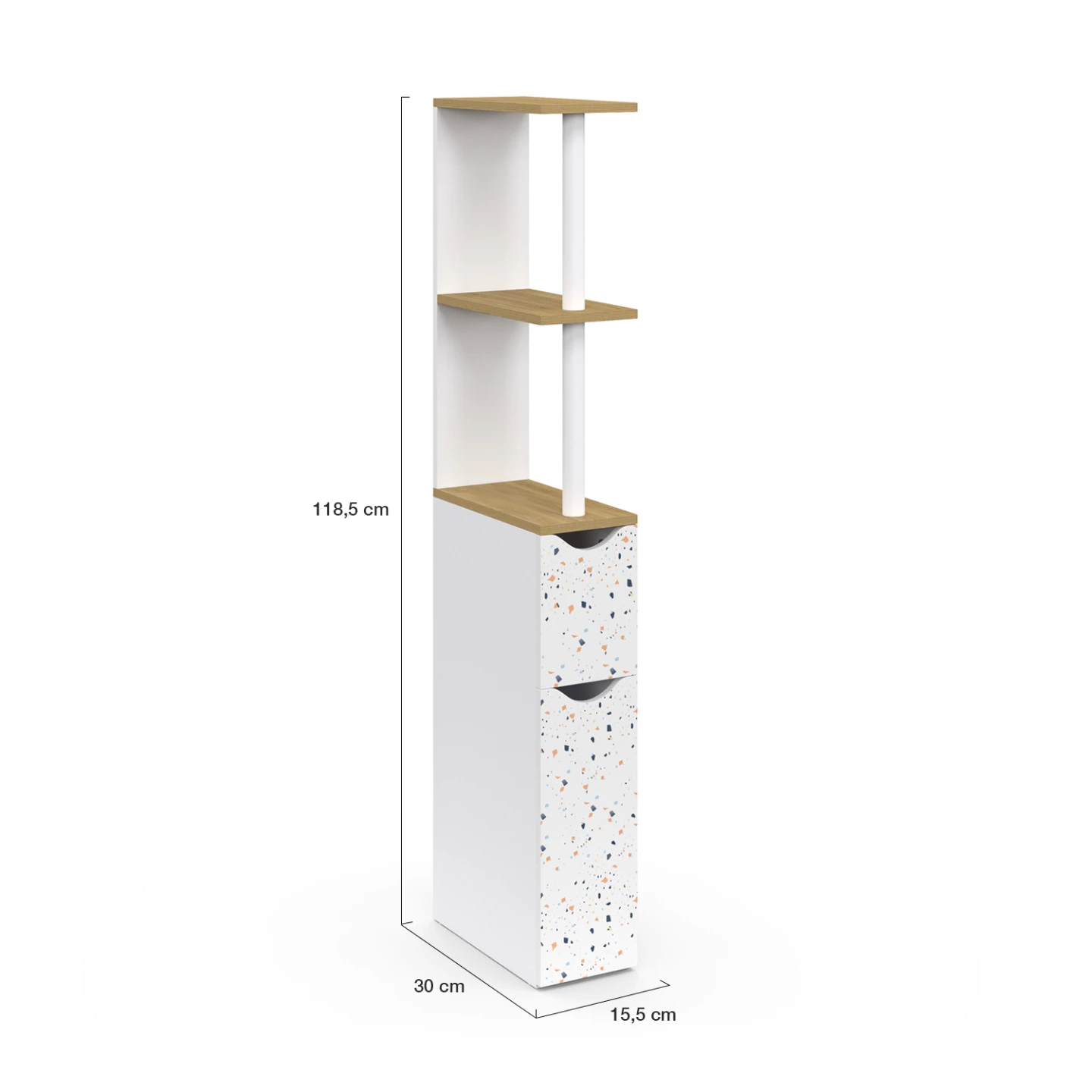 Meuble WC étagère WILLY 2 portes motif terrazzo et hêtre