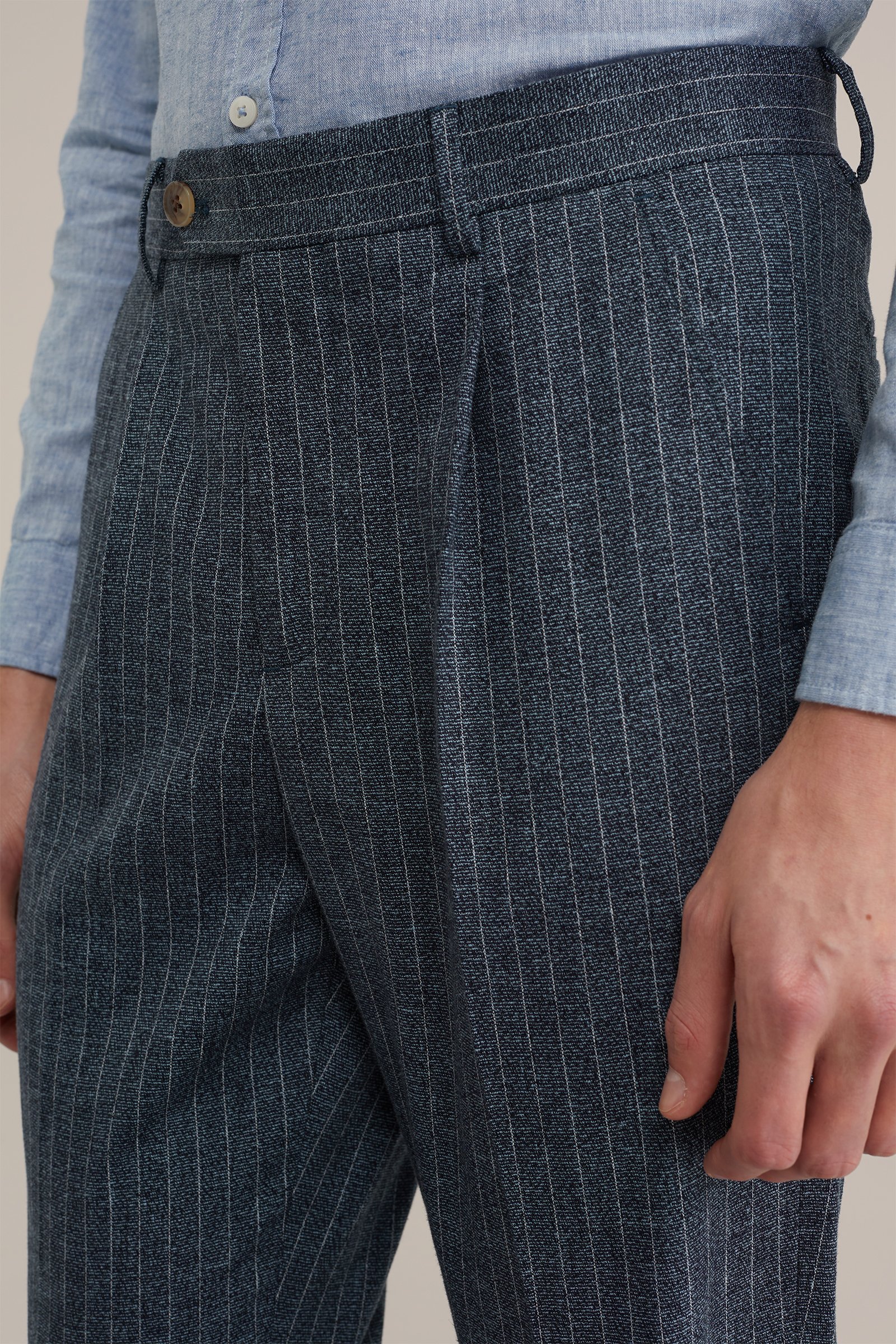 slim fit pantalon van linnenmix WE Fashion Grijsblauw