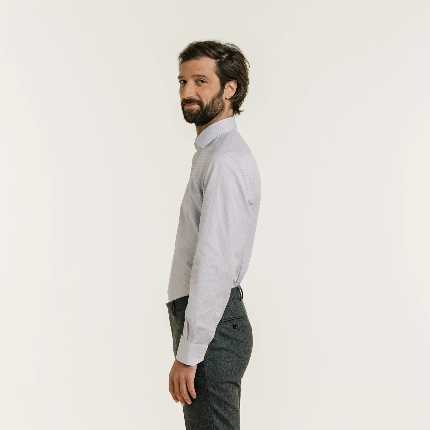 Fitted shirt in royal double-twisted blue flea-foot oxford