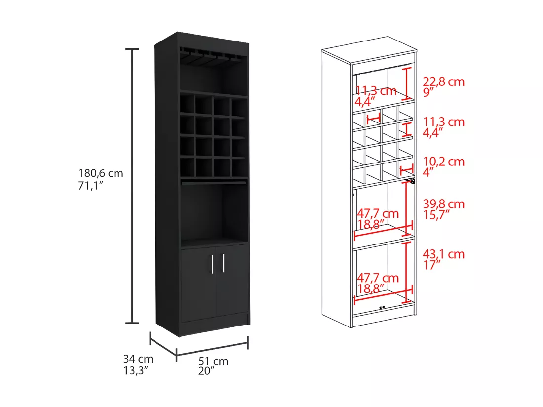 Kava Beijing Bar Cabbage avec table extensible, 180 cm à x 34 cm P x 51 cm et Wengue
