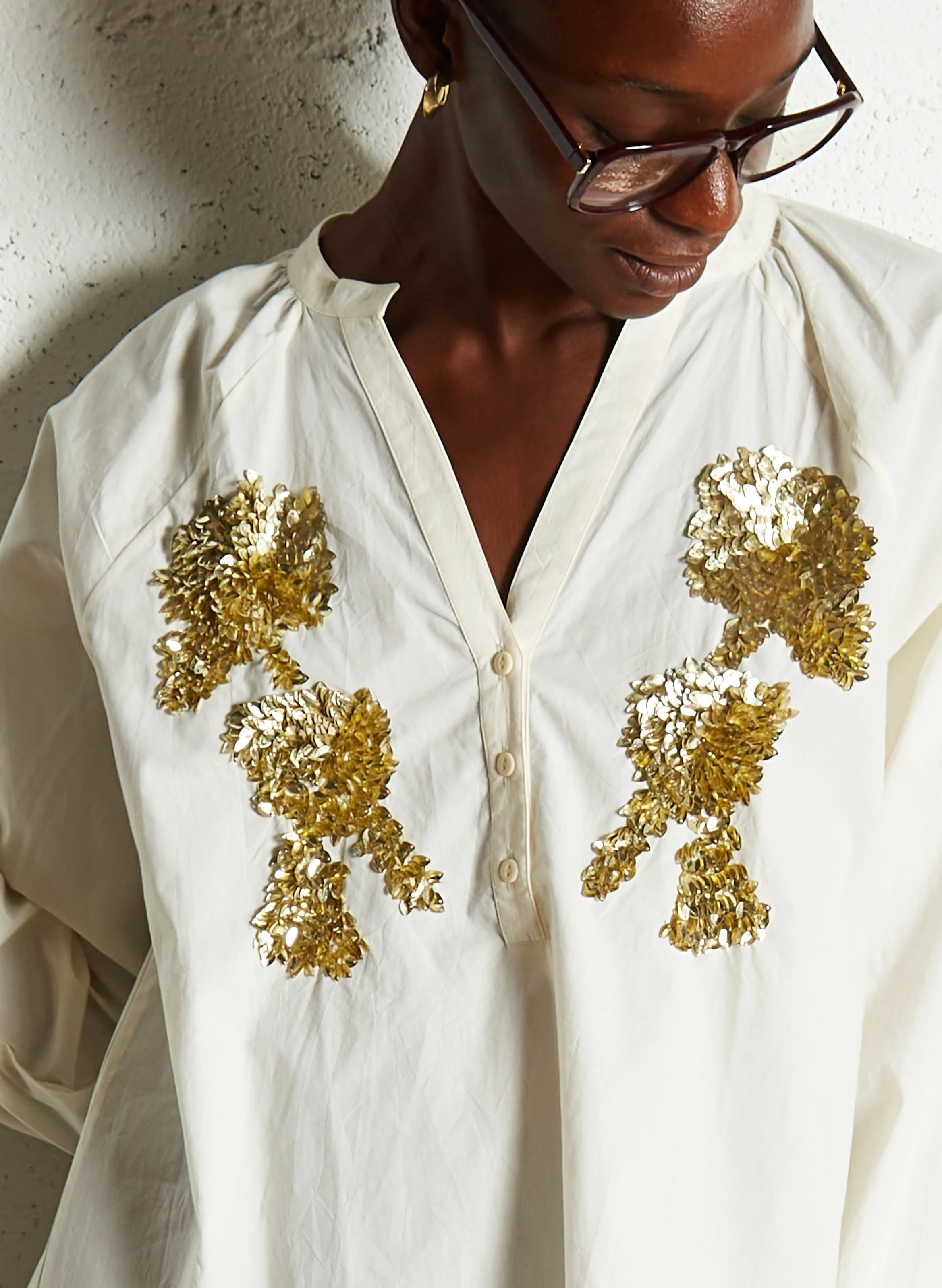 ALEXIA - Blouse col V en coton | Beige