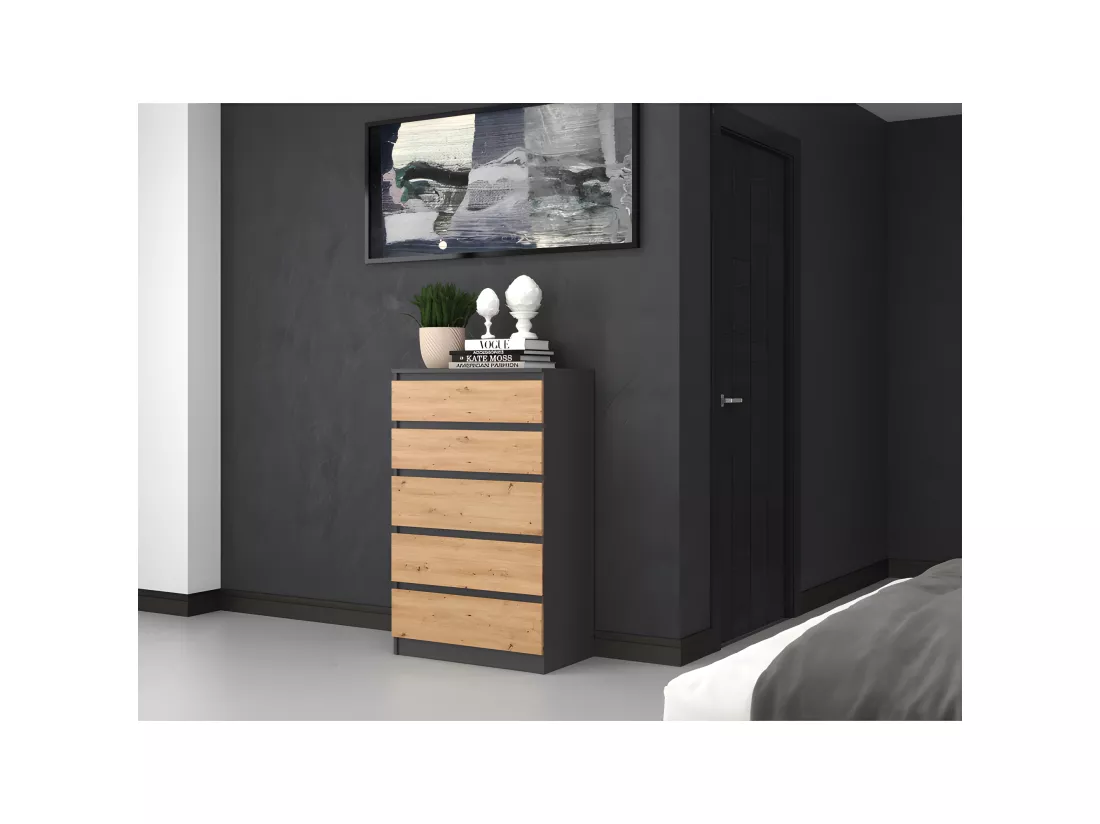 MILAN - Commode moderne 5 tiroirs - 70x40x109.5 cm - Meuble de rangement - Style Scandinave