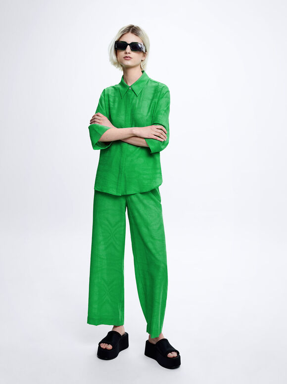 Camisa jacquard de manga curta - Verde