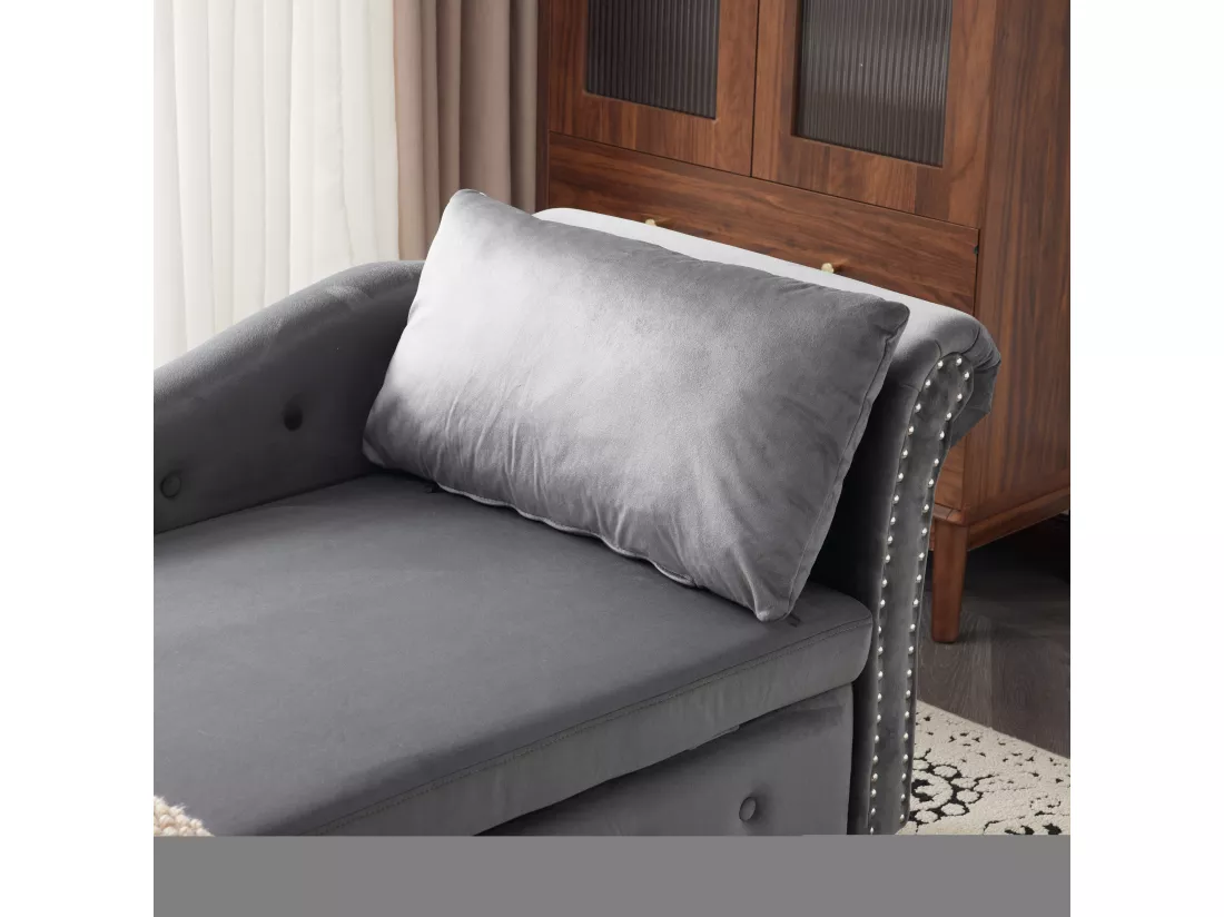 Chaiselongue en Velours avec Rangement, Canapé Moderne avec Coussins, Fauteuil Longue Durée avec Clous et Couture Boutonnée, pour Salon