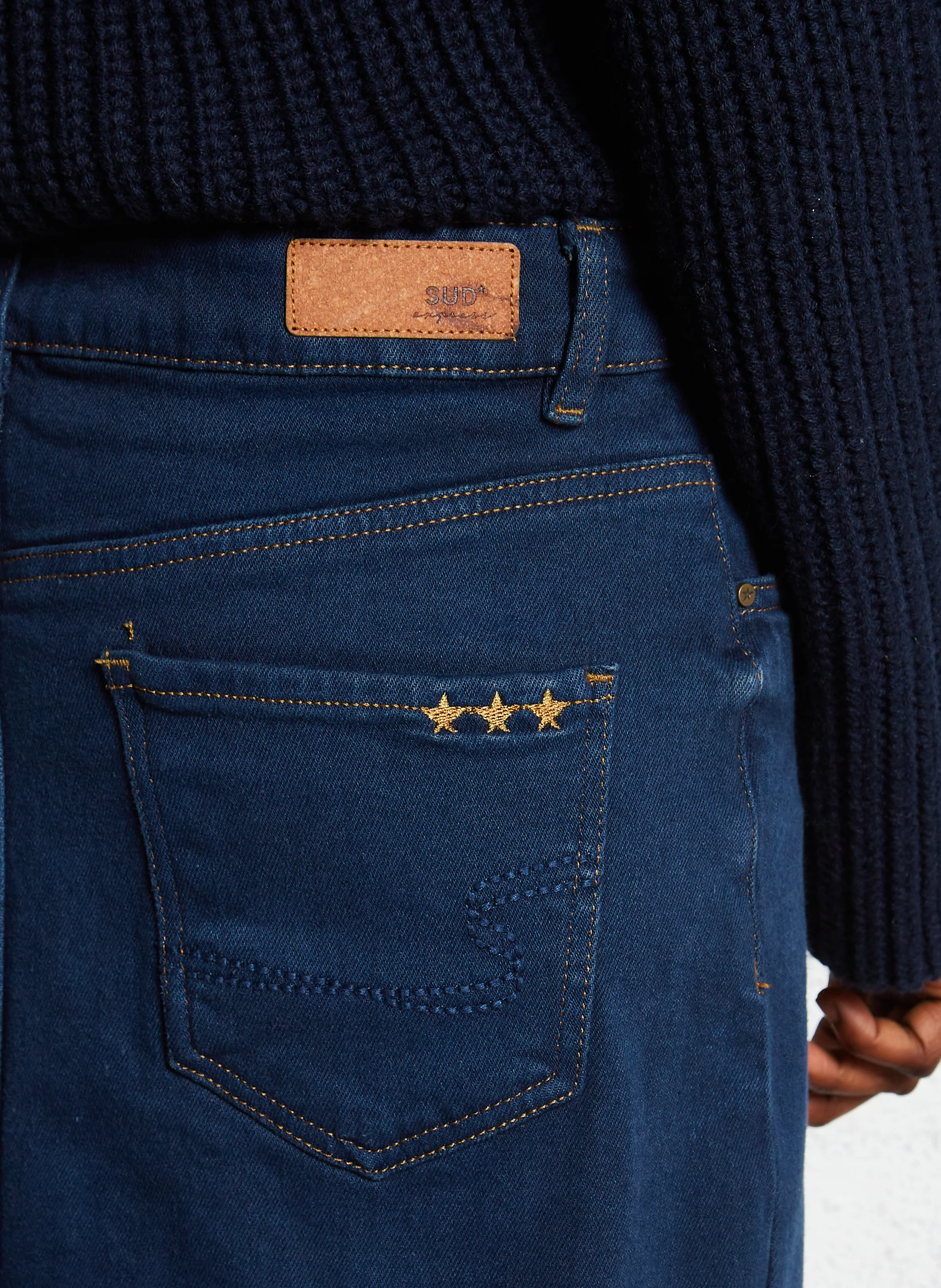 JUSTINE - Jupe midi droit en denim en coton | Bleu
