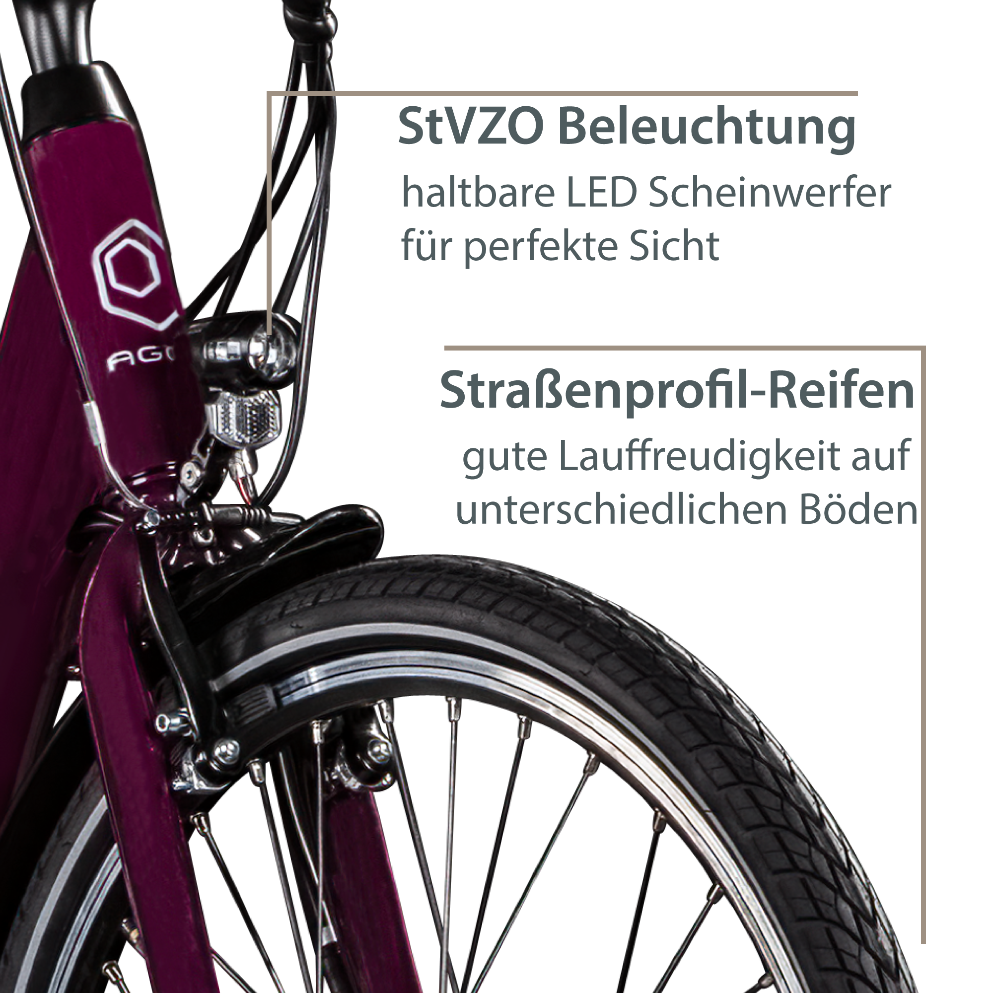 Agon Axis E-Bike 26 Zoll Citybike Damen Herren 140 - 165 cm Pedelec mit Nabenmotor Fahrrad 3 Gang und Beleuchtung StVZO