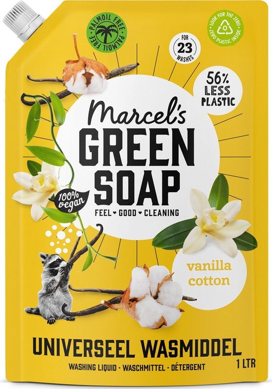 Marcel's Green Soap - Wasmiddel Refill - Vanille & Katoen - 1L - 4 Navullingen