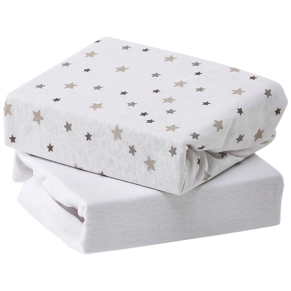 Baby Elegance Jersey-Baumwoll-Reisebettlaken, 2er-Pack, Grau mit Sternenmuster, 100 x 70 cm
