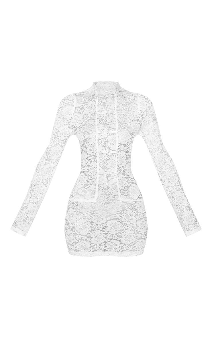 Crème Robe Courte En Dentelle Blanche À Manches Longues Avec Fermeture À Bascule Devant Petite Taille