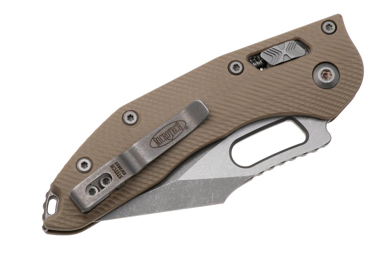 Microtech Stitch 169RL-10APFLGTTA, Apocalyptic Stonewashed M390MK, Fluted Tan G-10 zakmes, Borka Blades design
