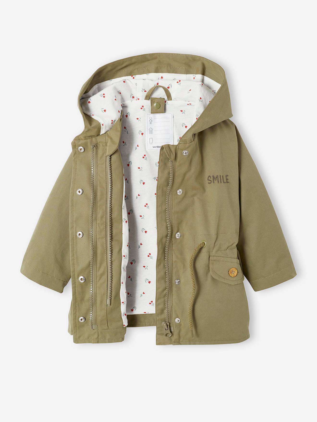 Parka 3 em 1 com jaqueta removível para bebê, cáqui